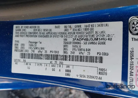 2018 Ford Fiesta Se из США, поврежденный, VIN 3FADP4BJ3JM140249